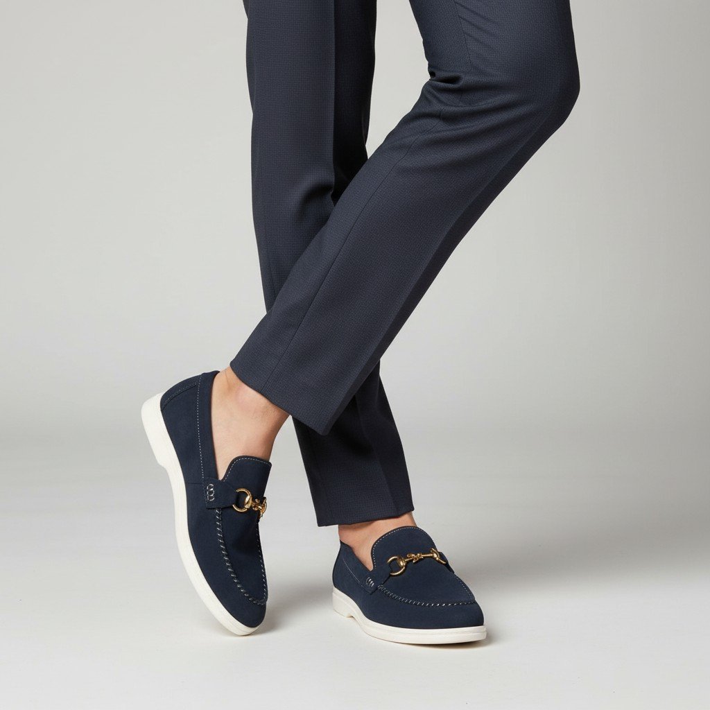 Handmade Classic Gold-Bit Loafer – Navy Blue - Image 6