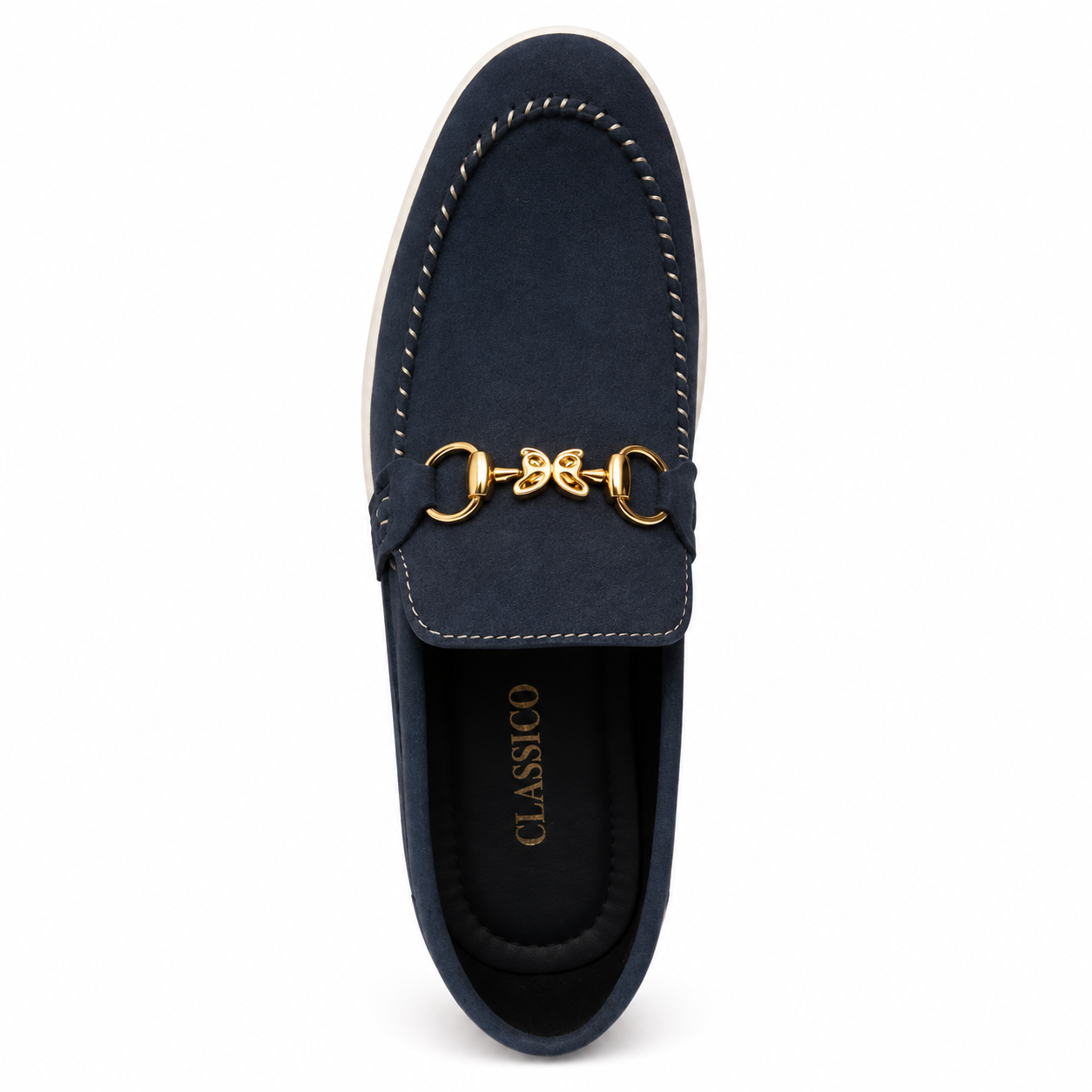 Handmade Classic Gold-Bit Loafer – Navy Blue - Image 4